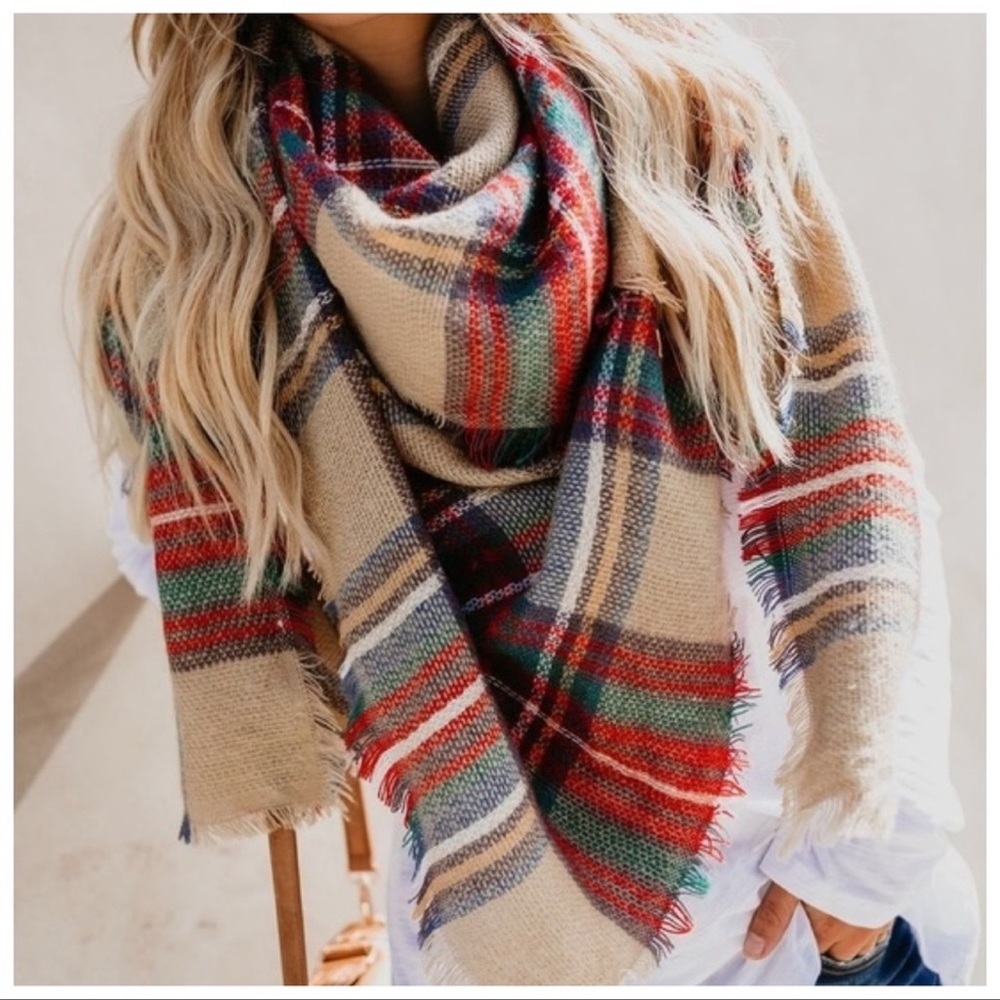 BEIGE | Plaid blanket scarf